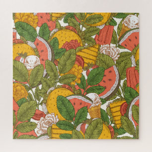 Summer Food Vintag Illustration Muster Puzzle