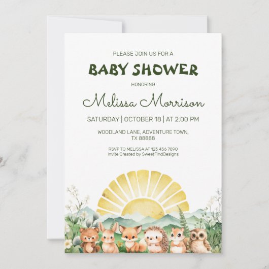 Summer Forest Animals Baby Dusche Einladung (Vorderseite)