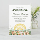 Summer Forest Animals Baby Dusche Einladung (Stehend Vorderseite)