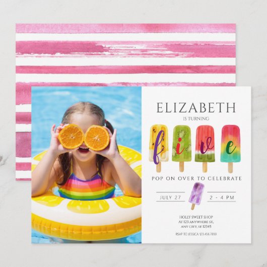 Summer Foto Popsiice Einladung (Vorne/Hinten)