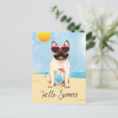 Summer French Bulldog Postkarte (Stehend Vorderseite)