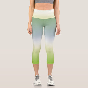 Summer Fresh Gradient Cool Blue Green Ombre Capri Leggings