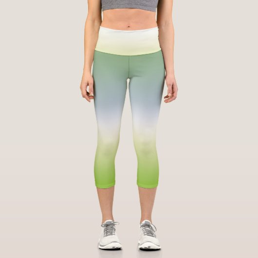 Summer Fresh Gradient Cool Blue Green Ombre Capri Leggings (Vorderseite)