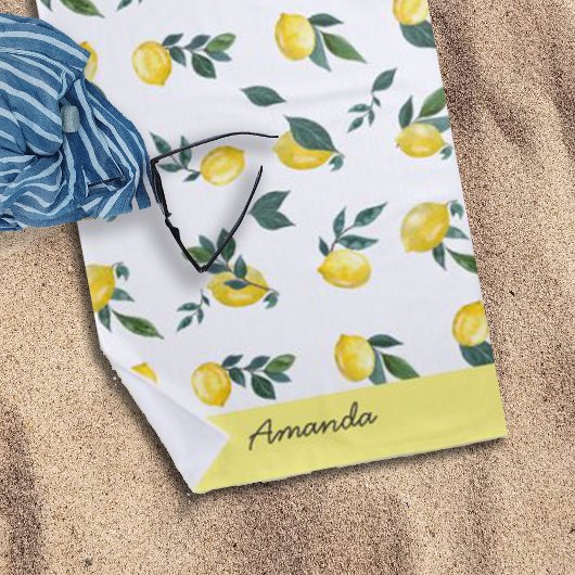 Summer Fresh Watercolor Lemons Individuelle Name Strandtuch