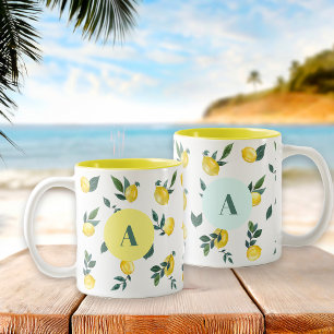 Summer Fresh Watercolor Lemons Individuelle Name Zweifarbige Tasse