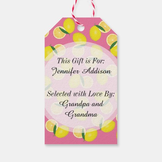 Summer Fruchtgelbe Zitronen auf Rosa Geschenkanhänger (Rückseite)