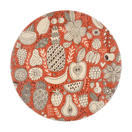 Summer Fruit Doodle Vintag Schneidebrett (Vorderseite)