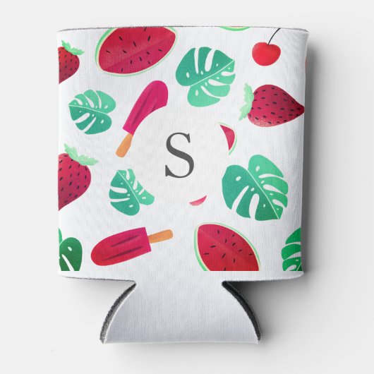 Summer Fruit & Palm Leaf | Monogramm Dosenkühler (Vorderseite)