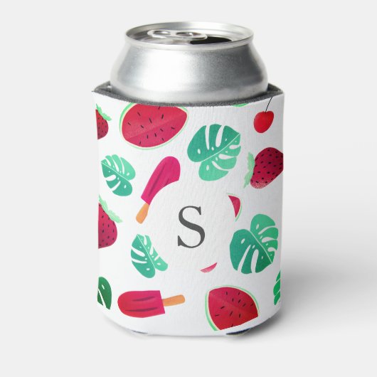Summer Fruit & Palm Leaf | Monogramm Dosenkühler (Kanne Rückseite)