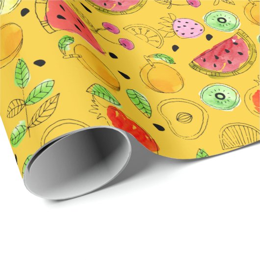 Summer Fruit Pattern | Gelb Geschenkpapier (Rolleneckpunkt)