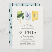Summer Fruit Popsicle Watercolor 1st Birthday Einladung (Vorne/Hinten)