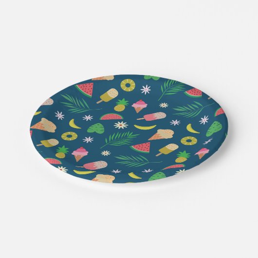 Summer fruits and ice cream  pattern pappteller (Schrägansicht)