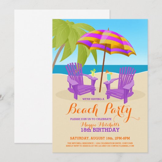 Summer Fun Beach Party Einladungen (Vorne/Hinten)