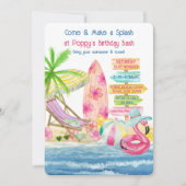 Summer Fun Beach und Surf Girls Geburtstag Einladung (Vorderseite)