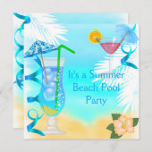 Summer Fun Blue Cocktail Beach Party Einladung (Vorne/Hinten)
