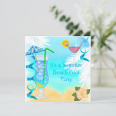 Summer Fun Blue Cocktail Beach Party Einladung (Stehend Vorderseite)