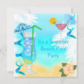 Summer Fun Blue Cocktail Beach Party Einladung (Vorderseite)