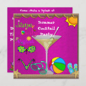Summer Fun Cocktail Pool Party Einladung (Vorne/Hinten)