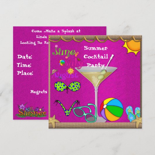 Summer Fun Cocktail Pool Party Einladung (Vorne/Hinten)