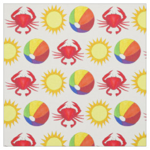 Summer Fun Crab Beachball Sunshine Beach Urlaub Stoff