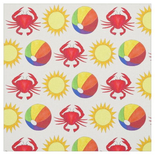 Summer Fun Crab Beachball Sunshine Beach Urlaub Stoff (Muster)