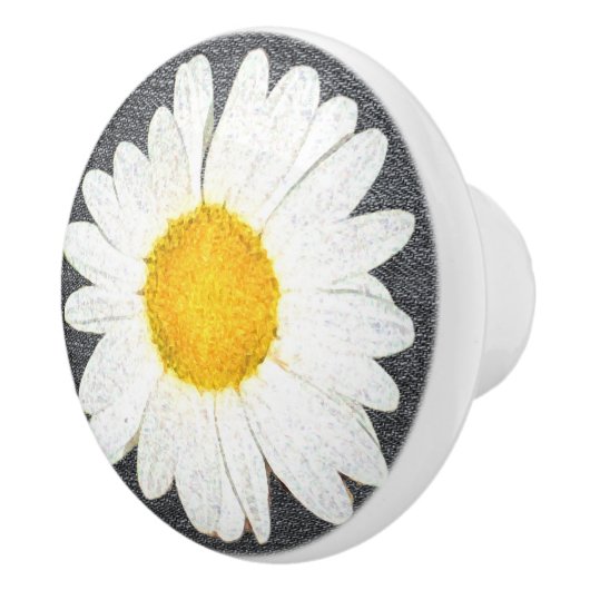 Summer Fun Daisy Blume auf Grau Vintag Keramikknauf (Rechts)