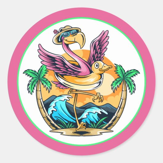 Summer Fun Flamingo Runder Aufkleber (Vorderseite)