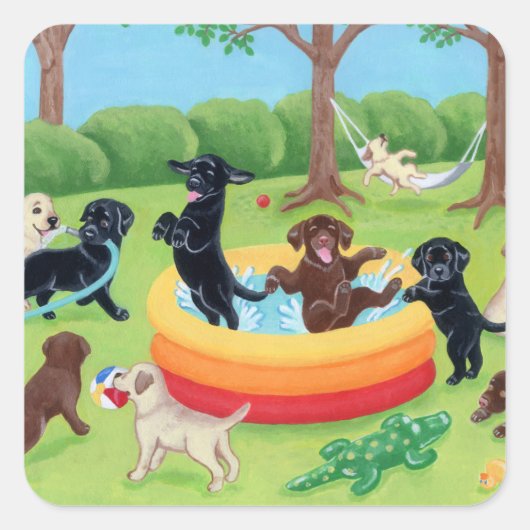 Summer Fun Labradors Painting Quadratischer Aufkleber (Vorderseite)