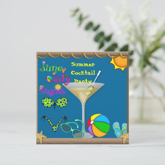Summer Fun Martini Pool Party Einladung (Stehend Vorderseite)