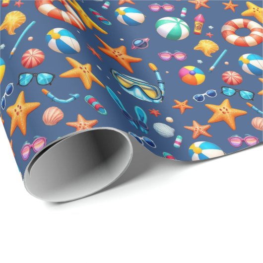 Summer Fun Muster leuchten blau Geschenkpapier (Rolleneckpunkt)