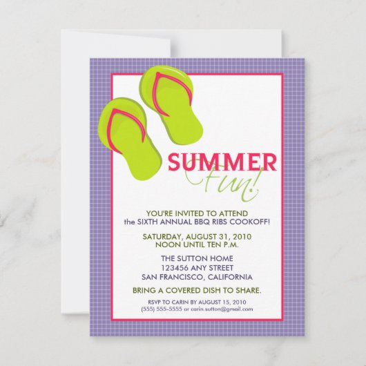 Summer Fun Picnic/GRILLEN Invitation (lila) Einladung (Vorderseite)