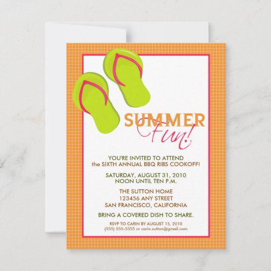 Summer Fun Picnic/GRILLEN Invitation (Orange) Einladung (Vorderseite)