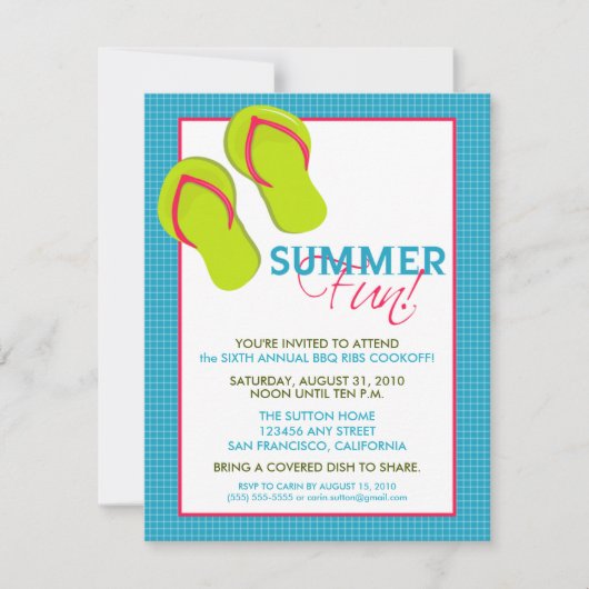 Summer Fun Picnic/GRILLEN Invitation (pink/aqua) Einladung (Vorderseite)