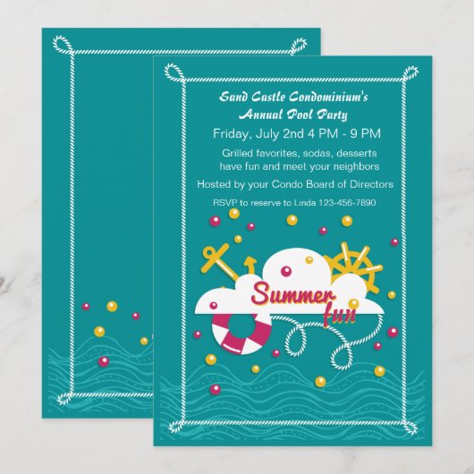 Summer Fun Pool Party Einladung (Vorne/Hinten)