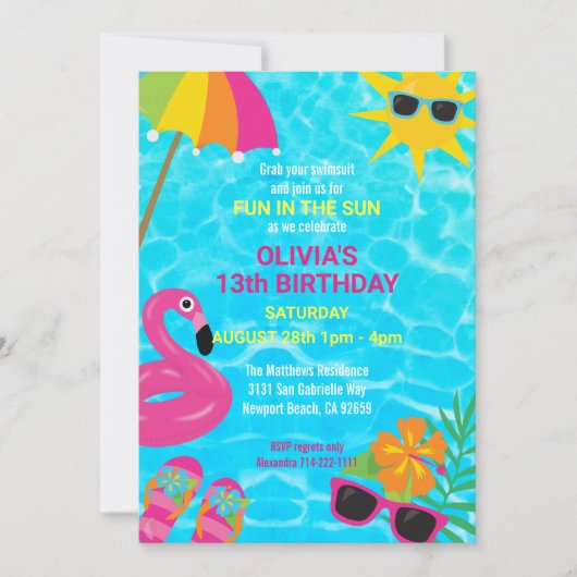 Summer Fun Pool Party Geburtstag Einladung (Vorderseite)