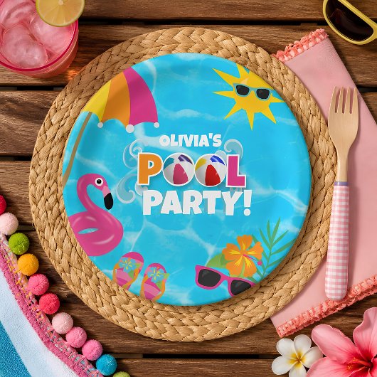 Summer Fun Pool Party Individuelle Name Pappteller
