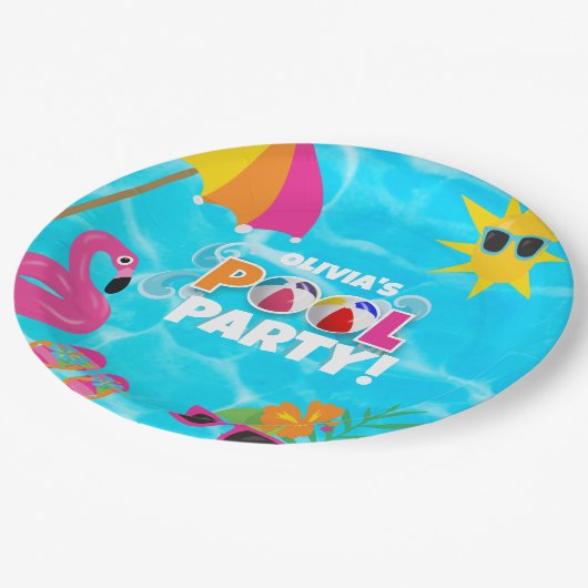 Summer Fun Pool Party Individuelle Name Pappteller (Schrägansicht)