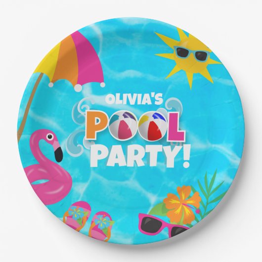 Summer Fun Pool Party Individuelle Name Pappteller (Vorderseite)