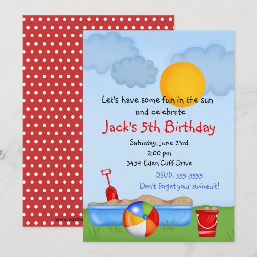 Summer Fun Sand Box Geburtstag Einladungen (Vorne/Hinten)