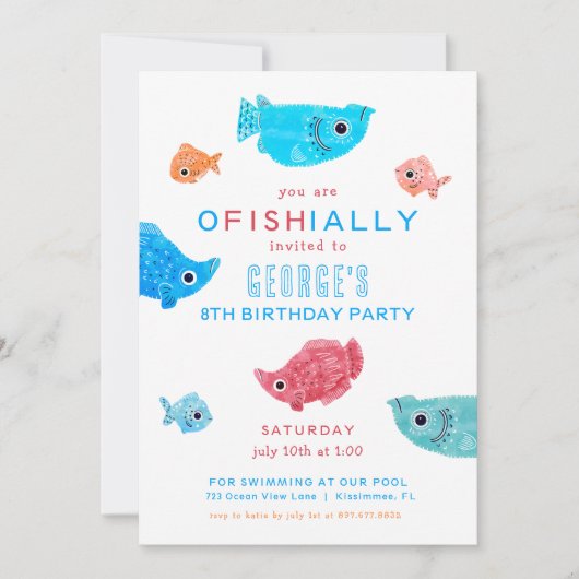 Summer Funky Fish Birthday Pool Party Einladung (Vorderseite)
