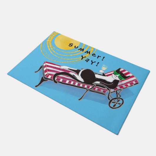 Summer Funny Cat in Shades Willkommen Fußmatte (Schrägansicht)