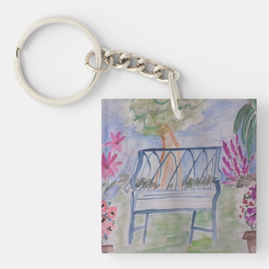 Summer Garden Bench Acrylic Schlüsselanhänger (Vorderseite)