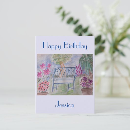 Summer Garden Bench Postkarte (Stehend Vorderseite)