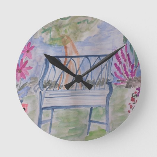 Summer Garden Bench Runde Wanduhr (Vorderseite)