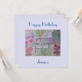 Summer Garden Benz Flat Geburtstagskarte Karte (Vorderseite/Rückseite Beispiel)
