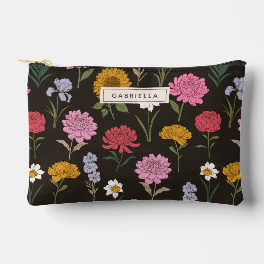 Summer Garden Black Floral Bridesmaid Personalisie Zubehörtasche (Vorderseite)