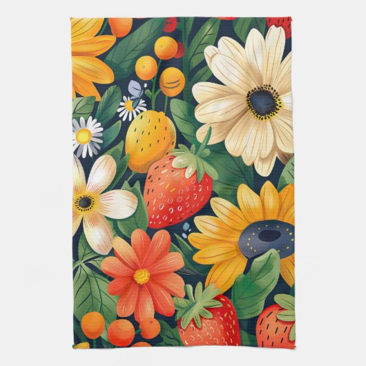 Summer Garden Blume Erdbeeren Muster Geschirrtuch (Vertikal)