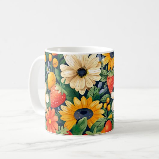 Summer Garden Blume Erdbeeren Muster Kaffeetasse (Vorderseite Links)
