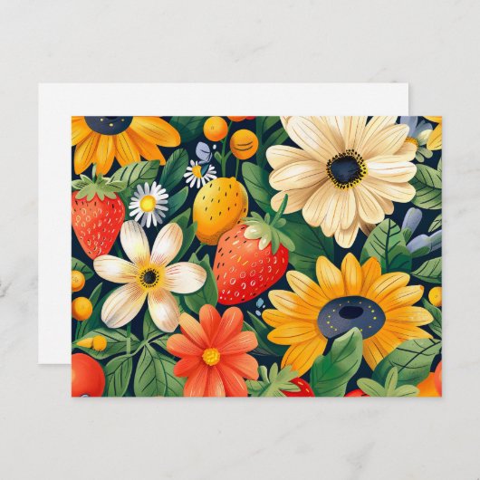 Summer Garden Blume Erdbeeren Muster Postkarte (Vorne/Hinten)