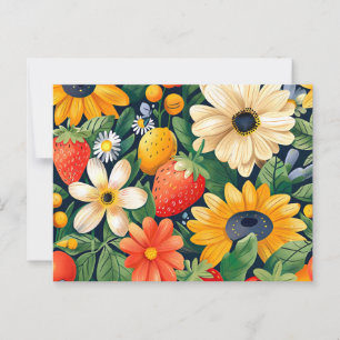 Summer Garden Blume Erdbeeren Muster Postkarte